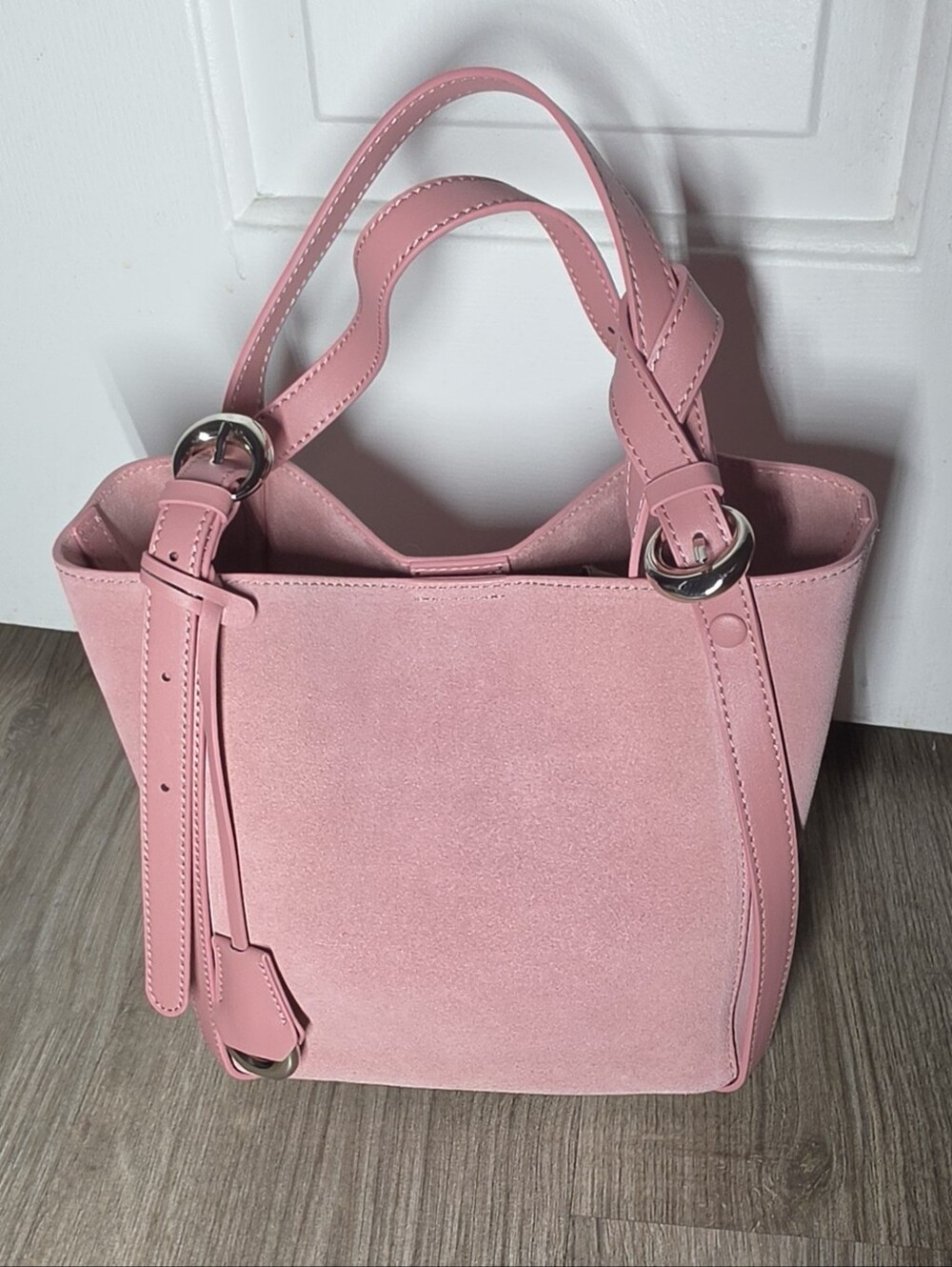 Suede Bucket Bag In Pink - Picture 9 of 9
